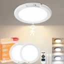 Rechargeable Ceiling Light 2Pack, 3 Color Motion Sensor Lights with Remote, Wireless Closet Light Battery Operated, Magnetic Dimmable LED Lights for Shower Pantry Shed Hallway Porch Garage Stairs