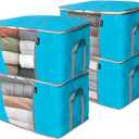 WFK handbag 4-piece set, foldable thick fabric storage bag, used for organizing bedrooms, wardrobes, and wardrobes; Can store clothes, blankets, plush toys, blue