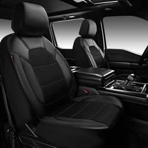 CAR PASS Universal Leather Two Front Seat Covers,Sport seat Covers fits Most Cars, SUVs, Trucks, and Vans Airbag Compatible (Black and Black)