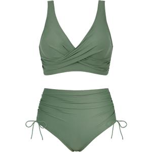 Women's High Waisted Bikini Sets V Neck Twist Front Ruched Bathing Suit Padded Lace Up Back Two Piece Swimsuit (S)