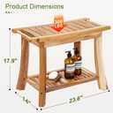 24" Solid Teak Shower Bench with Towel Bar & Storage Shelf - Waterproof Bath Stool with Fixed Non-Slip Feet, 300lbs Capacity