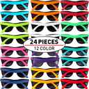 24 Pack 12 Colors Neon Party Sunglasses With Dark Lens,80's Style Colorful Novelty Sunglasses For Party Favors,Bulk Pool Party,Beach Party,Summer Party, Goody Bag Fillers,for Boys Girls Teens adults