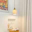 Ceramic Shade Pendant Lighting Fixture Industrial Ceiling Hanging Light with Gold Lamp Holder, Knob Switch and Braided Cord for Kitchen Island, Dining Room (C)