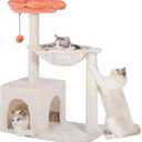Flower Cat Tree 34" Scratching Post Small Cat Tower for Large Cats,Featuring with 15.7Large Hammock, Removable Top Bed and Wide Condo for Indoor Cats-Beige