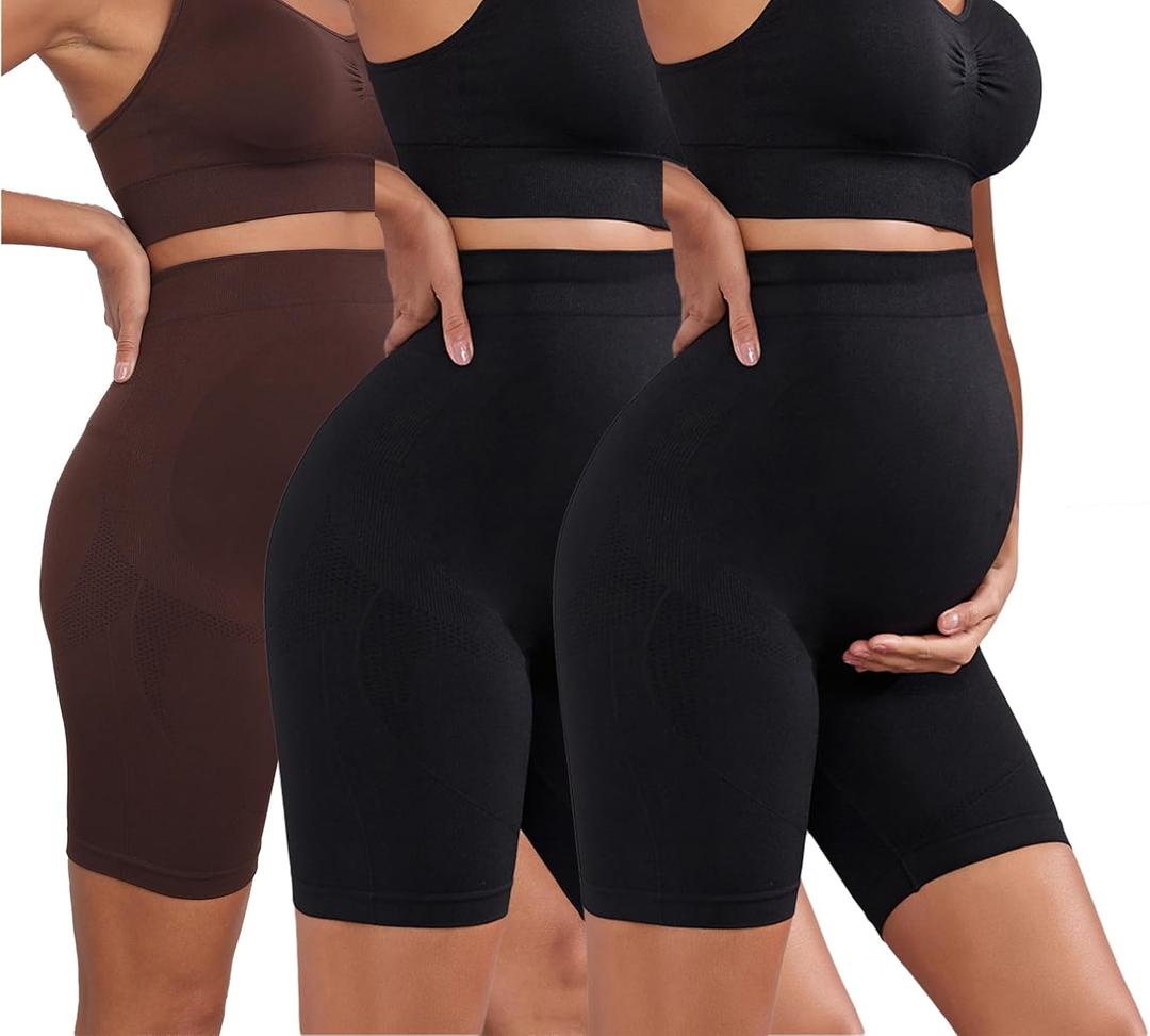 3Pack Women's Maternity Shorts Over The Belly Yoga Biker Pregnancy Workout Running Active Shorts for Women, 2XL