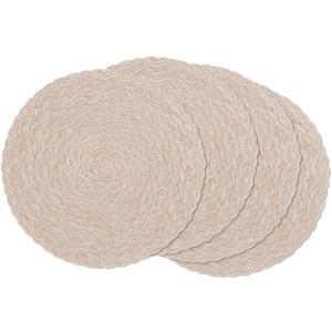 SHACOS Round Braided Placemats 15 inch Set of 4 Boho Woven Washable Kitchen Table Placemats for Home Wedding Party (T-Beige, 4)