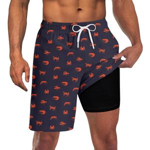 UNICOMIDEA Men Swim Trunks with Compression Liner 9 Inch Long Board Shorts (Medium, A2 Deep Grey Red)