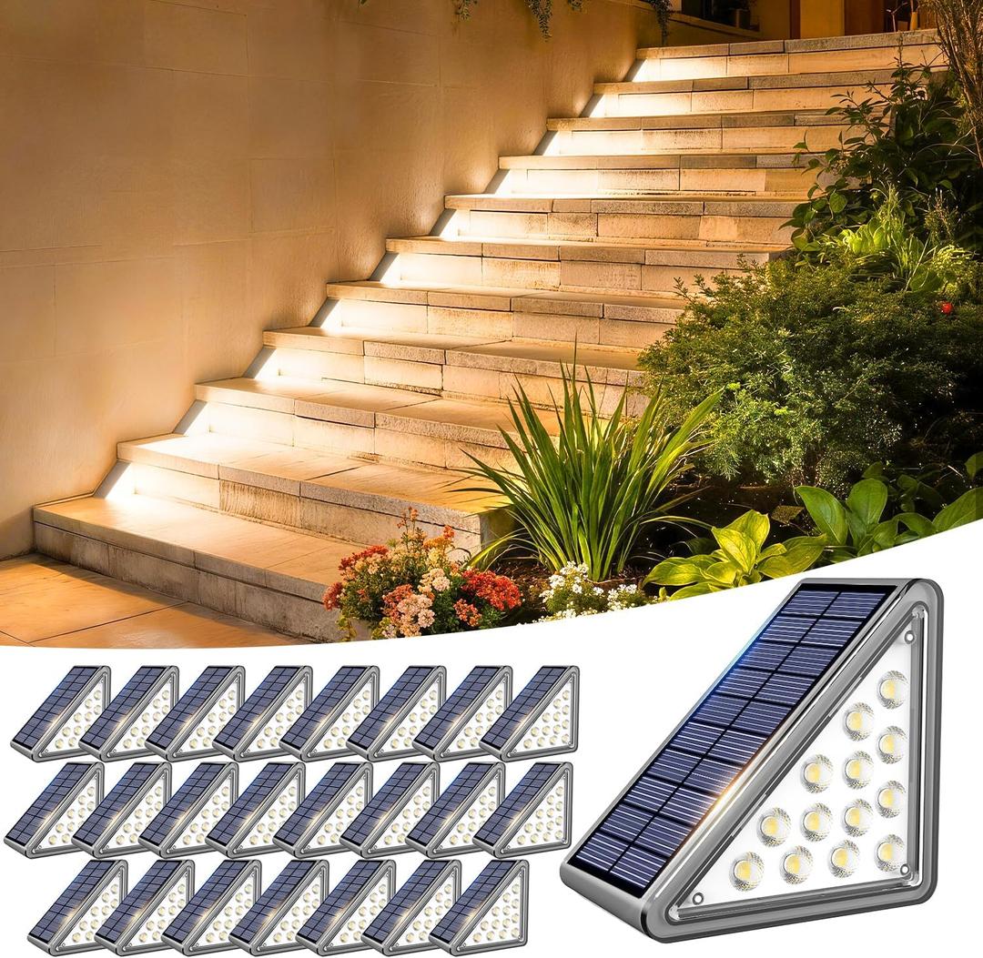 Solar Step Lights Outdoor Waterproof IP65,Warm White Solar Stair Lights, Outdoor Light Decor for Stair, Deck, Step, Porch and Outside Patio, 24 Pack