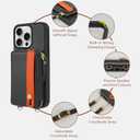 LAMEEKU for iPhone 14 Pro Max Wallet Case with Card Holder, Zipper Leather Crossbody Case with Kickstand Wrist Strap Lanyard for Women, Protective Cover with Phone Grip Holder Stand 5G 6.7 inch Black