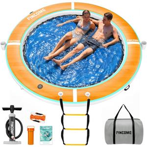 Inflatable Water Hammock Floating Dock, 10/8/6FT Round Floating Ring with Water Ladder and Cup Holder, Inflatable Dock Floating Platform Island Raft Tanning Pool Float for Lake Beach