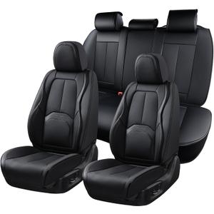 Coverado Car Seat Covers Full Set, Premium Nappa Leather Seat Covers for Car, Waterproof Car Seat Protector with Lumbar Support, Automotive Seat Covers Universal Fit for Most Cars SUV Truck(Black)
