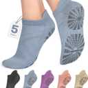 unenow 5 Pairs Pilates Socks for Women Non Slip Socks with Grips for Yoga Hospital Barre Barefoot (One Size, 5 Pairs-dark Grey/Blue/Purple/Pink/Beige)