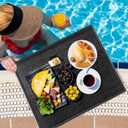 24 x 20 Inches Extra Large Solid Wood Serving Tray for Tea Coffee Table Snack Food Meals Serving Plate Kitchen Party Bar Breakfast Server with Raised Edges Black Wooden Decorative Ottoman Tray