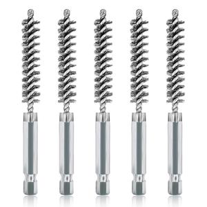 ASNOMY 5Pcs 3/8" Stainless Steel Bore Brush Set - Stainless Steel Bristles Wire Brush with 1/4" Hex Shank