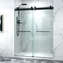 56-60" W x 76" H Frameless Sliding Shower Door, Double Sliding Glass Shower Door with Buffer 3/8"(10MM) Clear SGCC Tempered Glass, Explosion-Proof Film, Roller Disk System, Rust-Resistant. (Matte Black)