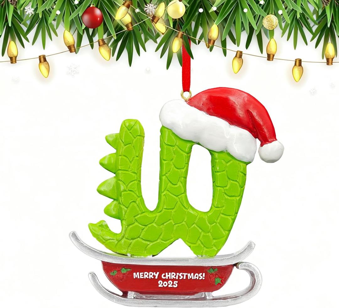 26 Letter Ornaments for Christmas Tree Decoration,Personalized Letters Ornaments, Initial Christmas Ornament, Hanging DIY Letter Xtmas Dinosaur Ornament, Gifts for Family Friends (W)