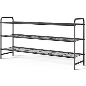 Kitsure Shoe Rack - Stainless Steel Shoe Organizer, Sturdy Shoe Rack for Closet and Front Door Entrance, Free Standing Shoe Shelf, Closet Organizers and Storage, 37.3" Wide - 3 Tier, Black
