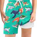 Haloumoning Boys Swim Trunks with Boxer Brief Liner Kids Gradient Quick Dry Swimming Shorts 5-14 Years (Green)