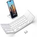 Samsers Multi-Device Foldable Bluetooth Keyboard with Touchpad, Rechargeable Folding Keyboard with Holder, Portable Travel for Android Windows iOS Mac OS, Support 3 Devices - Silver