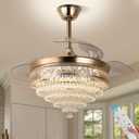 42" Gold Dimmable LED Fandelier with Light Modern LED Crystal Ceiling Fan with Light Invisible Fandeliers 3 in 1 Color with Memory Function