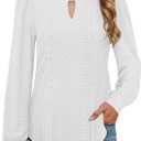 Womens Long Sleeve Eyelet Tops V Neck Fall Shirts Casual Loose Blouses (White, M)