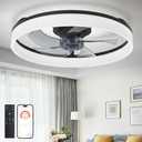 DLLT LED Ceiling Fan with Light: 20" Modern Low Profile Flush Mount Fandelier with App & Remote Control - Dimmable Black Bladeless Fan Light Fixture for Bedroom Kids Room Living Room