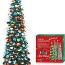 HMASYO 5 FT Pop Up Christmas Tree with Timer Lights, Blue Christmas Tinsel Tree, Collapsible Artificial Pencil Christmas Tree for Indoor Home Apartment Porch Holiday Party Decorations (Peacock Green)