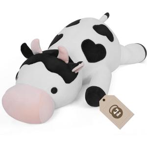 Weighted Cow Stuffed Animals Weighted Plush Toy 24" 4.2lb Cute Cow Hugging Dolls Plushies Pillows for Boys and Girls (White & Black)