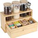 Coffee Tea Bar Organizer for Countertop, Wooden Coffee Station Organizer with 3 Airtight Glass 40 oz Jars & Drawer, Complete Coffee Tea Sugar Container Set for a Tidy Kitchen Counter