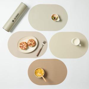 Beige Oval Silicone Placemats Set of 4 Heat Resistant, Waterproof, Easy to Clean Non-Slip Modern Dining Table Mats Premium Leather Textured Japandi Kitchen Decor