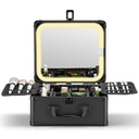 Qislee Makeup Box with A Detachable Lighted Mirror, Waterproof Travel Train Case, Cosmetic Organizer and Makeup Suitcase with Adjustable Dividers, Magnetic LED Mirror (Black)