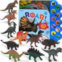 Dinosaur Toys with Sound Books, 10PCS Dino Toy for Toddlers & Animal Sounds Book with 10 Buttons, Realistic Plastic Animal Figures, Dinosaur Toys for Kids 3-5, Dinosaurs Lover Gifts for Kids