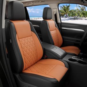 1:1 Custom Fit Seat Covers for Toyota Highlander 2014-2019 8 Seaters,Luxury Waterproof Full Set Seat Cover,Faux Leather Cars Interior Covers Protection-BlackBrown