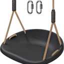 SELEWARE Plastic Swing Seat, Non Slip Tree Swing Replacement with Adjustable Rope and 2 Carabiners, Heavy Duty Playground Swing Set Accessories for Adult Kid Indoor Outdoor Backyard, Black