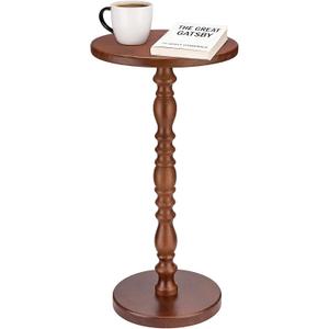 Solid Wood Round Side Table, Rustic Pedestal Drink Table for Small Spaces, Accent Nightstand Table for Living Room, Bedroom, Corners, and Office, Brown