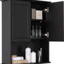 Black Bathroom Wall Cabinet 23x29 inch Wooden Bathroom Medicine Cabinet with 2 Doors and Adjustable Shelf, Wall Mounted Cabinet Over Toilet Storage Cabinet