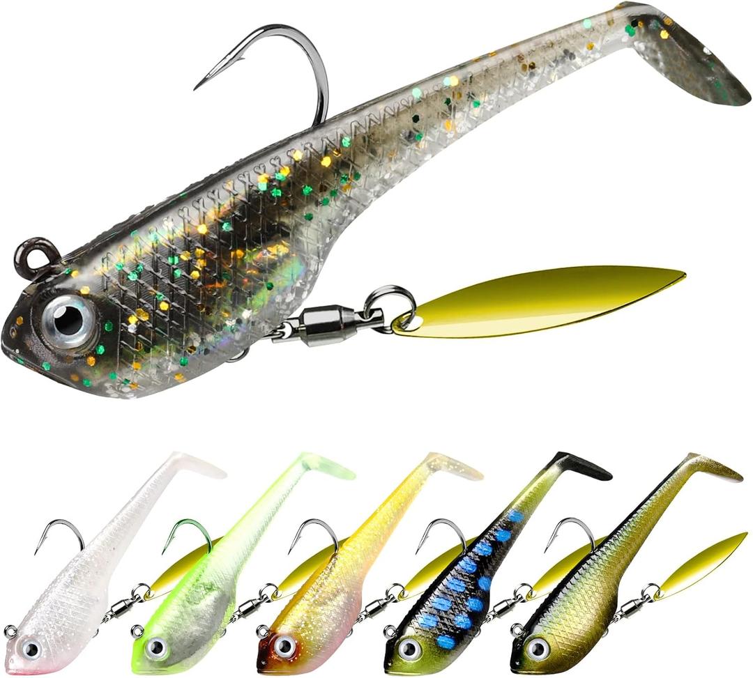 TRUSCEND Pre-Rigged Soft Fishing Lures, Well-Made Easy Catching Lures for Family Fishing, Great Action Swimbaits with Spinner, All-Conditions Fishing Gear for Bass Trout Walleye, Crappie Fishing Jigs (C2-2.3",0.4oz)