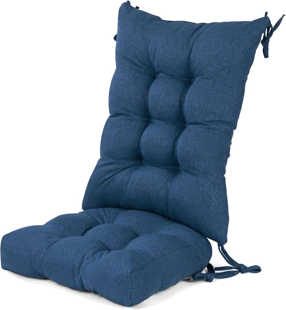 Lokex Rocking Chair Cushion 4 Inch Extra Thick, Cushions for Rocking Chairs Set of Seat and Back with Ties, Linen Fabric Indoor Outdoor Rocker, 17x21 & 17x17 Inches (Dark Blue-1)