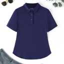 ZANZEA Polo Shirts for Women Short Sleeve Slim Fit Golf Tennis Tops | UPF 50+ Sun Protection, Breathable Moisture Wicking Fabric, Athletic Collared T-Shirt for Outdoor Sports (Blue, XL)