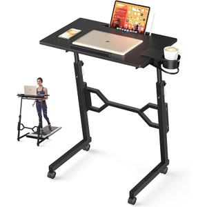 Small Standing Desk with Wheels, Portable Treadmill Desk, Rolling Desk Adjustable Height for Laptop, Mobile Standing Table for Walking Pad, Bedside Table