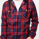Men's Winter Cotton Plaid Shirts Jacket Warm Fleece Lined Flannel Hooded Shirt Jacket Coat for Men (M)