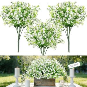 30Pcs Babys Breath Artificial Flowers Bulk, White Real Touch Faux Baby Breath Flowers Artificial, Fake Gypsophila for Vase Wedding Bouquet Arrangements Party Garden Home Decor