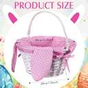Hushee Easter Willow Gift Basket 11"7" Easter Wicker Bunny Baskets with Folding Handle Plaid Liners for Kids Toys Eggs Hunt Wood Bunny Bucket Decorations(Pink and White Plaid)