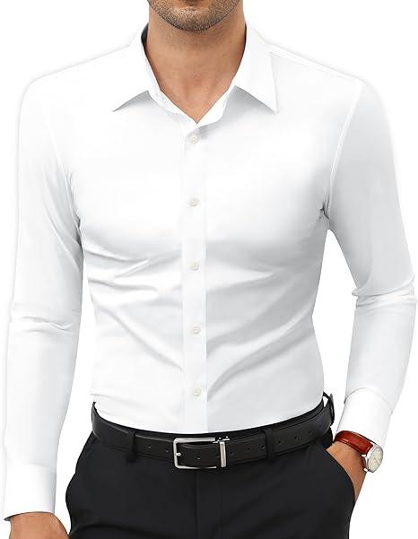 Stretch Mens Dress Shirts Long Sleeve Muscle Fit Dress Shirts for Men Slim Fit Big and Tall Mens Button Down Shirt XL