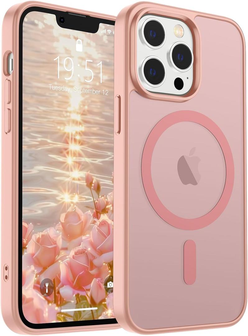 SUPFINE Magnetic for iPhone 13 Pro Case (Compatible with MagSafe) (Military Grade Drop Protection) Slim Translucent Matte Shockproof with Anti-Fingerprint Phone Case,Pink