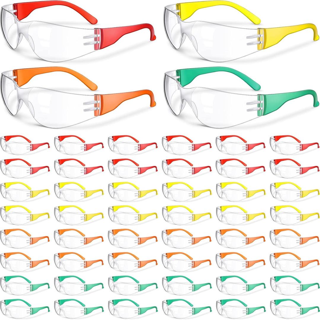 Weewooday 48 Packs Kids Safety Glasses Scratch Impact Resistant Safety Goggles Child Protective Eyewear Goggles with Lenses (Orange, Yellow, Green, Red)
