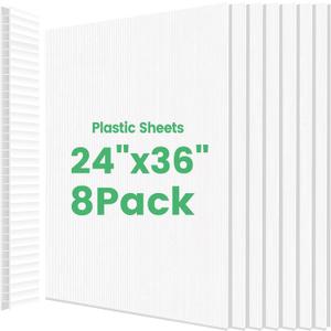 8Pack Plastic Poster Board 24" x 36" Plastic Sheets, Waterproof Coroplast Sheets, 4mm Thick Blank Board Yard Signs for Lawn, Open House, Birthday, Crafts, White