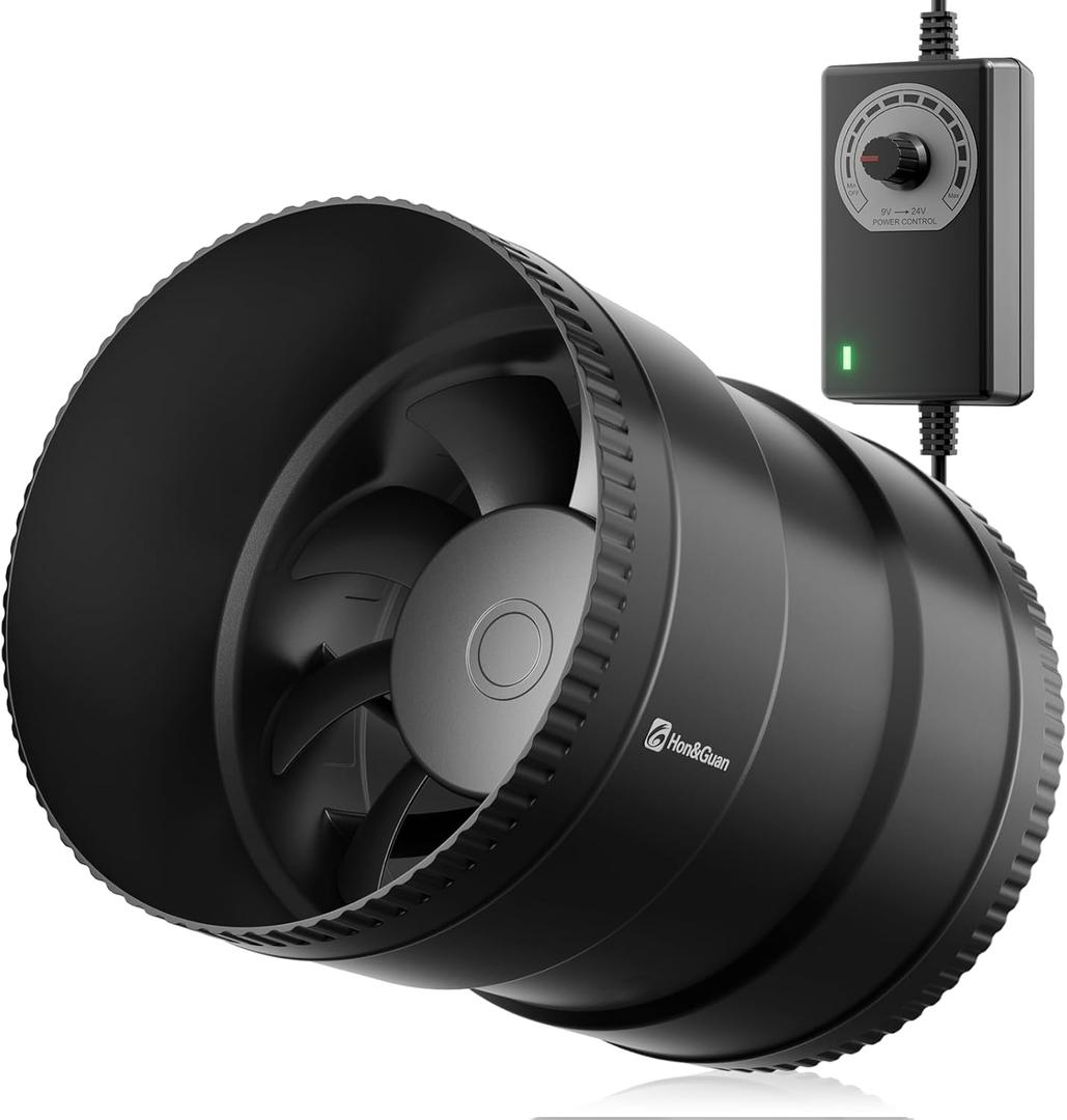Hon&Guan 6 Inch Inline Booster Duct Fan with Speed Controller - 345 CFM Airflow with 19.2W Ultra-Low Power and Low Noise