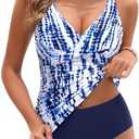 Yonique Tankini Swimsuits for Women Tummy Control Bathing Suits Two Piece Tankini Tops with Bikini Bottoms Twist Swimwear L