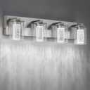 SineRise Brushed Nickel Vanity Light (4-Light, 24-Inch), (3000K/4000K/6000K, Dimmable), Eye Protection LED Bathroom Light Fixture, Modern Wall Light Over Mirror with Clear Glass Shade